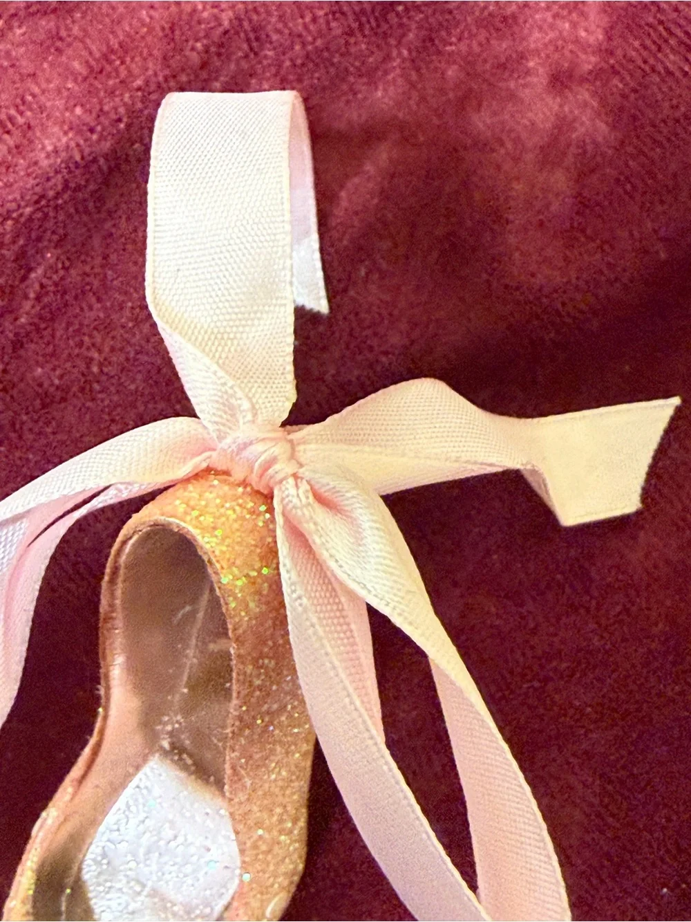 Beautiful Little Fancy Shoe Ornament with Pink Bow and Sequins